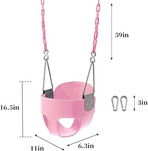 Miniatura 6 de Asiento de columpio para niños pequeños con respaldo alto 59 con cadenas revestidas de plástico resistente, totalmente montado para accesorios de