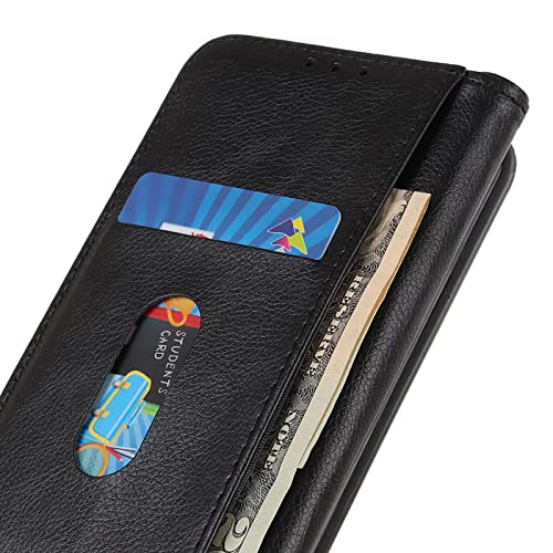 Coque Motorola Moto G35 5G étui portefeuille à rabat en cuir noir à motif litchi - 7