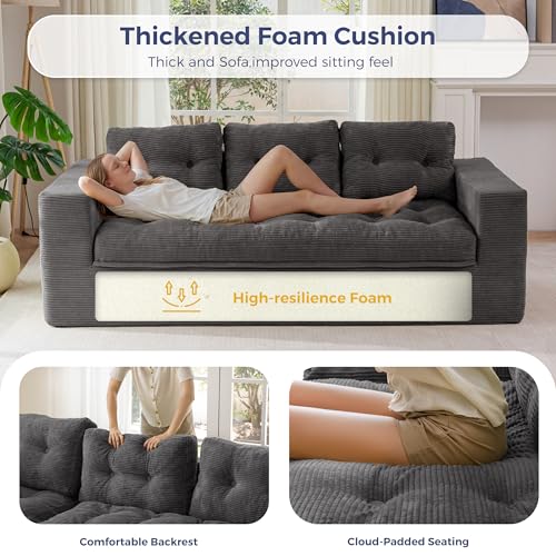 Image of MAXYOYO 79 inch Loveseat Sofa Couch for Small Spaces, Upholstered Boneless Cloud Couch for Apartment Bedroom, 2-Seater Love Seat Floor Modern Sofa with Pillows, No Assembly Required, Dark Grey