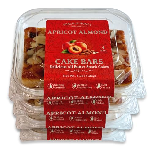 Peach & Honey Baking Company - All Natural, Fresh-Baked Premium Dessert Bars - Delicious Apricot Almond Cake Bars, 4 Pack, 16 Bars