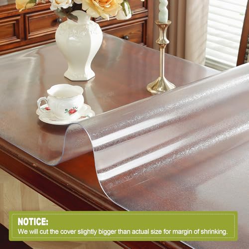 Image of Frosted Clear Table Protector 40 x 84 Inch, 2mm Thick Plastic Table Cover, Waterproof PVC Clear Table Cover Protector, Desk Protector Mat, Writing Desk Pad for Desktop, Coffee & Dining Room Table