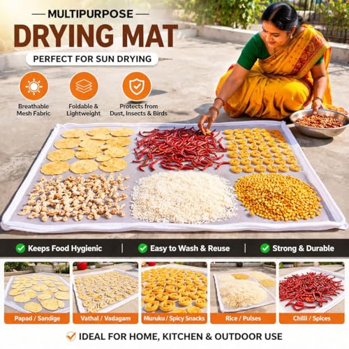 Image of Multipurpose Drying Mat for Papad, Chilli, Rice, Breathable Mesh Washable Reusable Foldable Lightweight Sun Drying Cloth