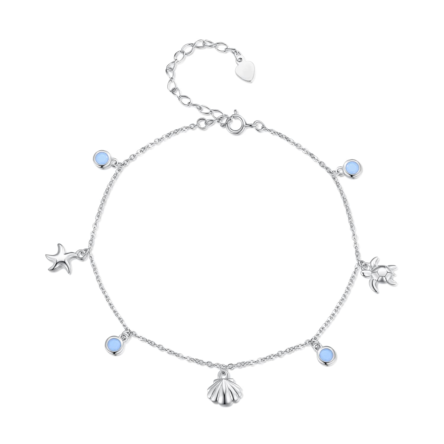 Cavigliera estiva in argento Sterling 925 con oceano da donna, BST006, Misura unica, Argento sterling