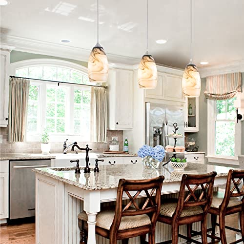Flsfu Plug In Pendant Light,14.7 Ft Pendant Ceiling Hanging Lights With Plug In Cord,Handcrafted Marble Glass Shade,Mini Pendant Light Fixtures For Kitchen Island, Bathroom,Over Sink(Grey) #TOP2