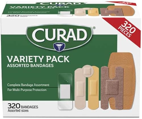 Curad Paquete variado a granel, vendajes surtidos, tela flexible, impermeable, plástico, nudillos, vendajes resistentes (320 unidades)