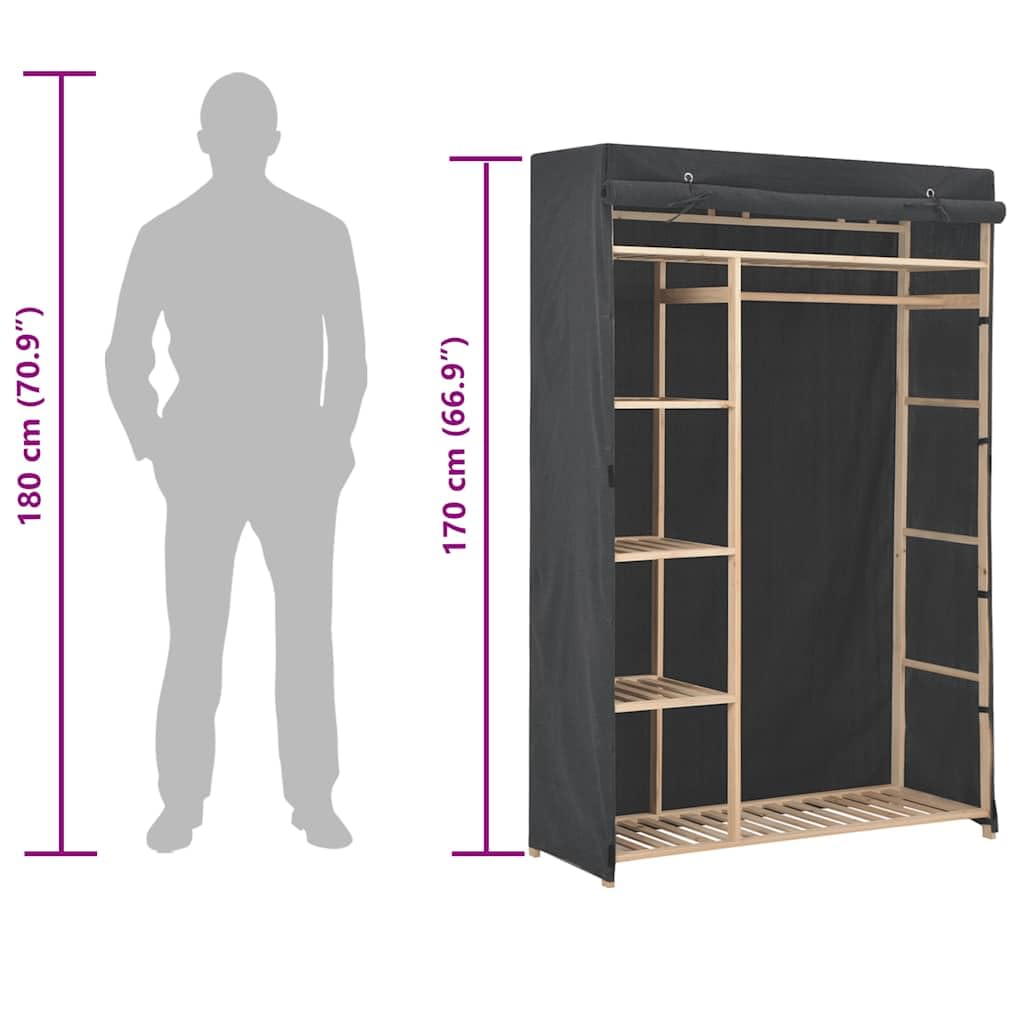 Kleiderschrank Grau 110 x 40 x 170 cm Stoff mit Schiebetüren, Mehrzweck Organizer für Schlafzimmer, Flur, Kinderzimmer, mit Kleiderstange, Regalen und Stauraum