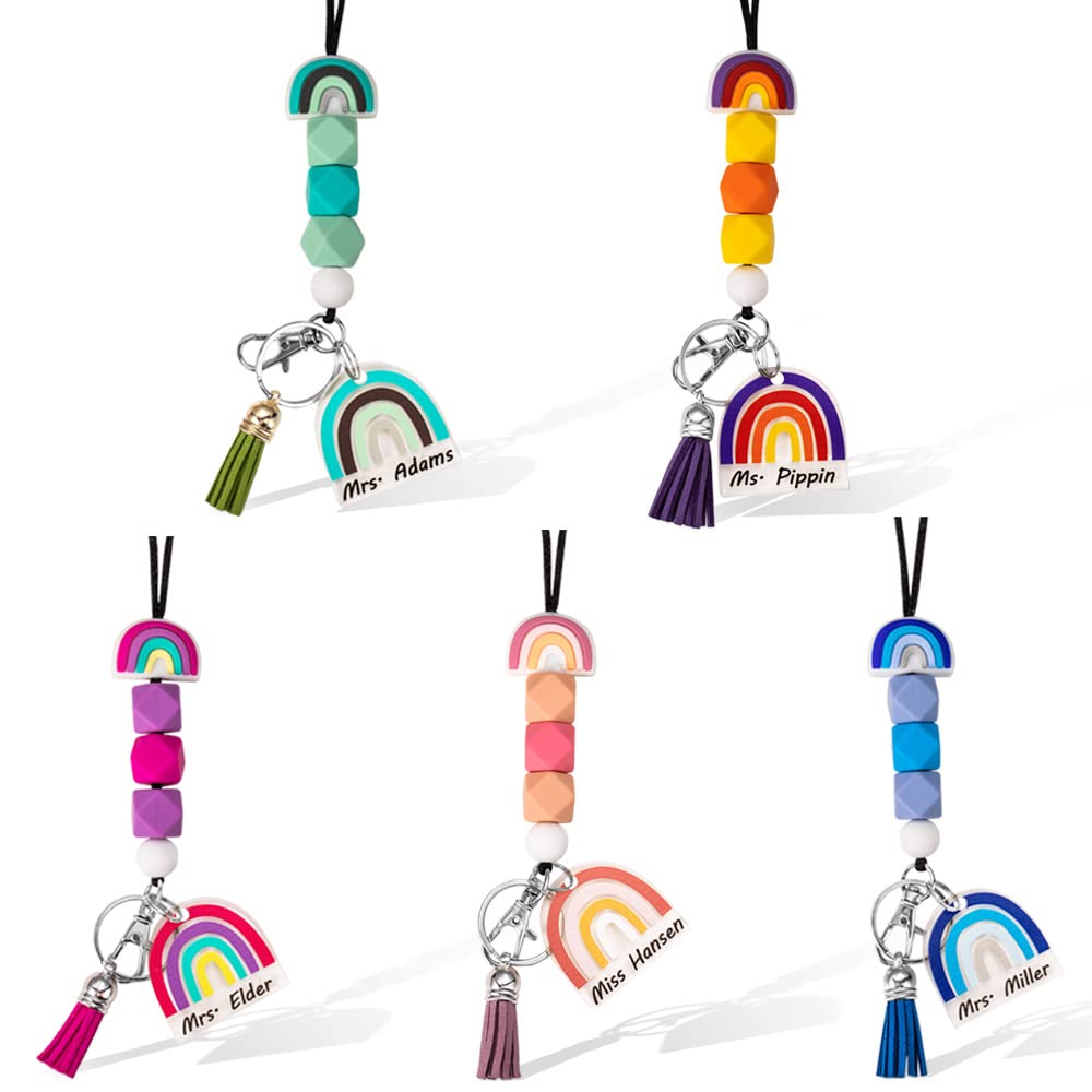 Getname Necklace Personalised Rainbow Beads Lanyard Colorful Silicon School Budge Holder Teacher's ID Tag Silicone Beading Teacher's Gifts