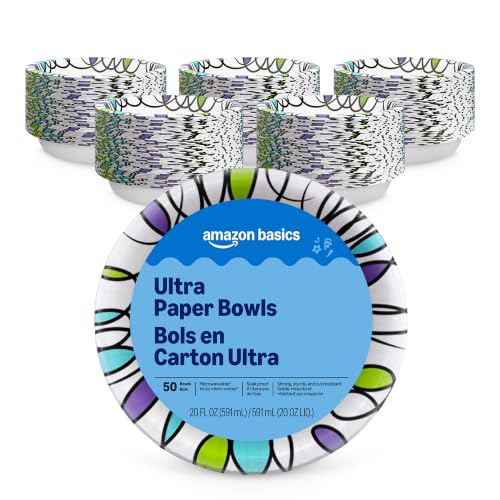 Image of Amazon Basics Ultra Paper Bowls, 20 Oz, Disposable, 300 Count, White (6 packs of 50), Packaging May Vary