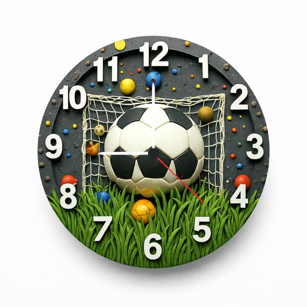 Football Theme Wall Clock | 12 Inch Pine MDF Wall Clock | Glossy Vinyl Printed | Silent Sweep Machine | Sports Room Decor Gift for Boys & Kids-image-22