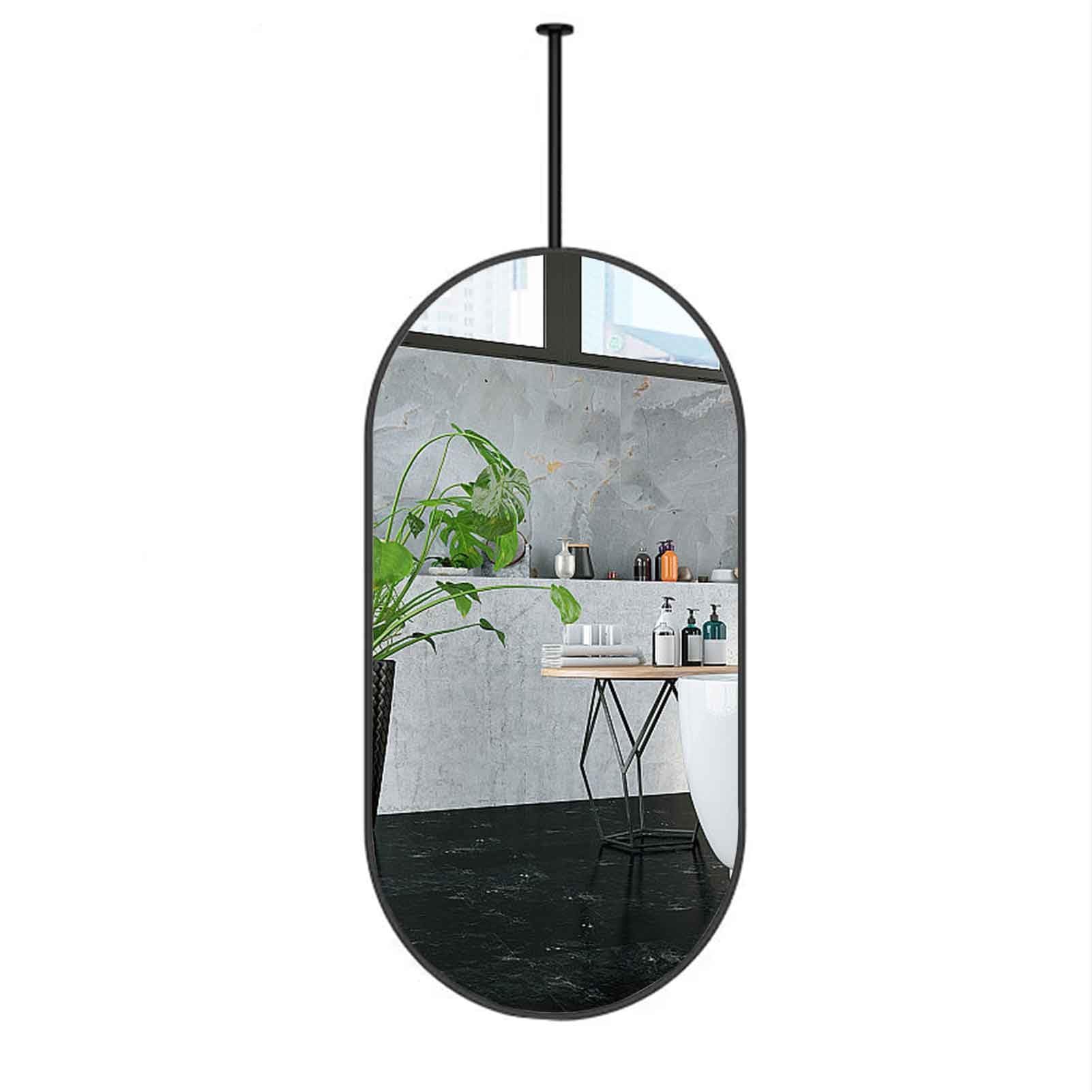 FGXHHS Ceiling Mounted Mirror with Black Metal Hanging Rod, Bathroom Vanity Makeup Mirrors for Decor HD Washroom Shaving Mirrors(50cmx100cm)