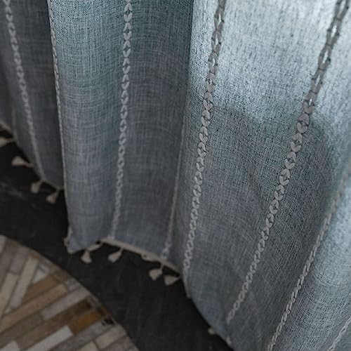 Cortinas transparentes de algodón semitransparente con bordado a rayas y pliegue fruncido 6