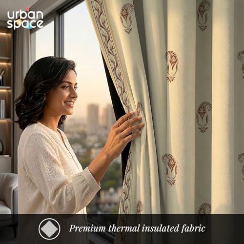 Image of Urban Space 100% Blackout Window Curtains 5 Feet Long Set of 2 | Printed Blackout Curtain | Thermal Insulated Curtains for Living Room, Bedroom Decor, Tieback Included (Jaipur Paisley Rust, 5 Feet)