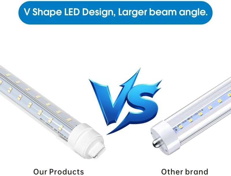 8FT R17D/HO LED Tube Lights, Super Bright V Shaped 270° Angel, 4 Row LEDs 80W 10800lm 6500K Cold White, Clear PC Cover (Replace for F96T12/CW/HO150W) Ballast Bypass Dual-Ended Power AC100-277V 4PACK
