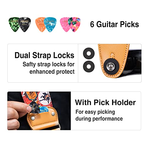 LEKATO Sangle Guitare, Sangle de Guitare Rayée Cuir de Vachette avec Poche à Médiator – avec 6 Crochets/Sangle de Verrouillage – Sangle de Guitare pour Basse, Guitares électriques et Acoustiques - Les Beatles, Paul McCartney, John Lennon, RIngo Starr, George Harrison LEKATO Sangle Guitare, Sangle de Guitare Rayée Cuir de Vachette avec Poche à Médiator - avec 6 Crochets/Sangle de Verrouillage - Sangle de Guitare pour Basse, Guitares électriques et Acoustiques – Image 7
