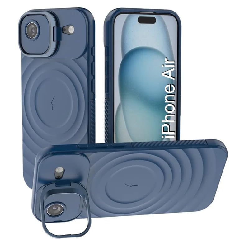 Image of LuxuryKase Shockproof Case for iPhone Air | Ripple Pattern | Camera Protection | Inner Velvet Fabric Lining | Protective Cover with Enhanced Grip & Wireless Charging Support - Blue