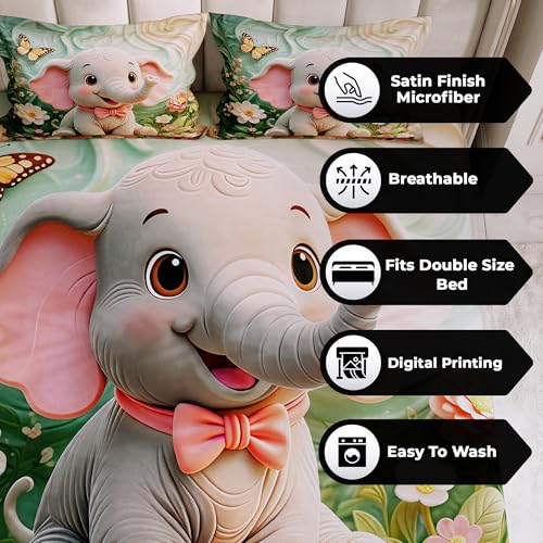 Image of 240 TC Cotton Double Bedsheet for King Bed (225x250 Cm) | 7D Digital Printed Double Bedsheet with 2 Pillow Covers | Soft, Wrinkle Packaging - Elephant