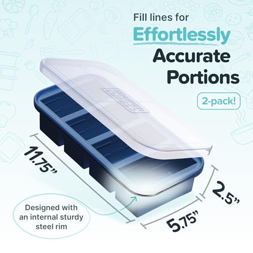 Image of Souper Cubes 1 Cup Silicone Freezer Molds with Lids - Soup Cubes Freezer Tray with Lid - Perfect for Freezing Broth, Rice, Individual Portions, Meal Prepping and More - Blueberry - 4-Pack
