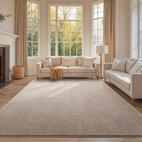 FinRéç 5x7 Washable Area Rug, Non-Slip, Light Tan
