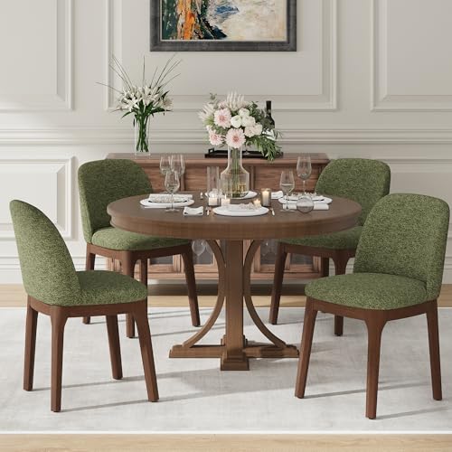 Image of MALOL Upholstered Dining Chairs with Thickened Solid Wood Legs, Mid Century Modern Kitchen & Dining Room Chairs Set of 4, Comfortable Side Chairs for Dining Room, Kitchen, Green