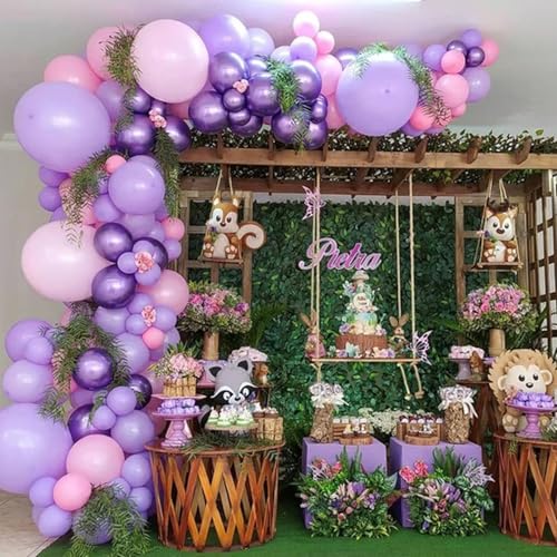 Image of Pink and Purple Balloons, 60 Pcs 12 Inch Pastel Metallic Purple Pink Confetti Balloons with Magenta Balloon for Girls Women Birthday Baby Shower Bridal Shower Wedding Princess Party Decorations