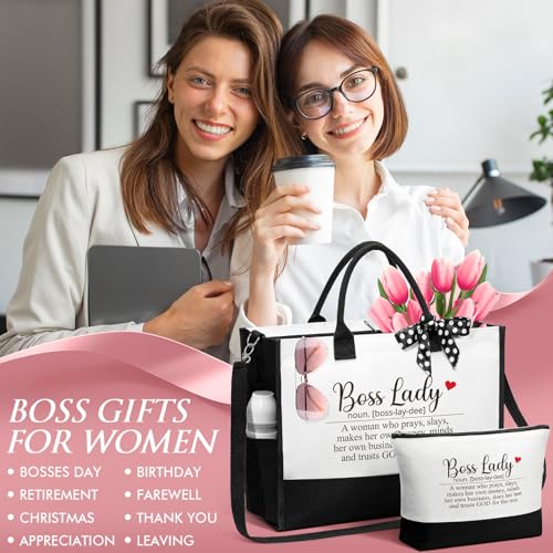 Image of MAYICIVO Bosses Day Gifts for Her Women, Cool Boss Lady Gifts Idea for Bosses Women Female Best Boss Appreciation Gift Christmas Birthday Farewell Gift - Canvas Tote Bag Makeup Bag
