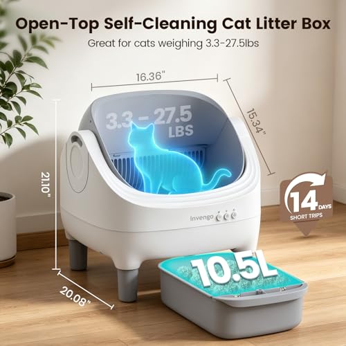 Invengo Automatic Cat Litter Box Self Cleaning, App Control, Open-Top Automatic Litter Box with Safety Sensors, Ultra-Quiet, 10.5L Waste Bin with Odor Control, 2 Rolls of Garbage Bags, LightGrey — view 4