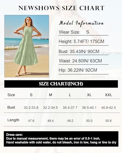 Image of Newshows Women's 2024 Summer Midi Dresses Sleeveless Crewneck Beach Boho Casual Loose Long Flowy Tiered Sundress with Pockets