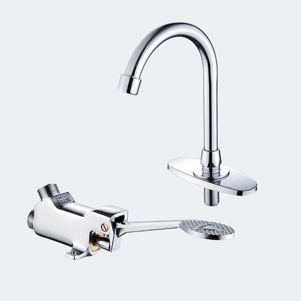 Grifo monomando, cuello de cisne clásico, lavabo de laboratorio, grifo con pedal, cromo pulido, todo cobre, metal, lavabo de cocina, grifos de agua/agua fría Stabilize