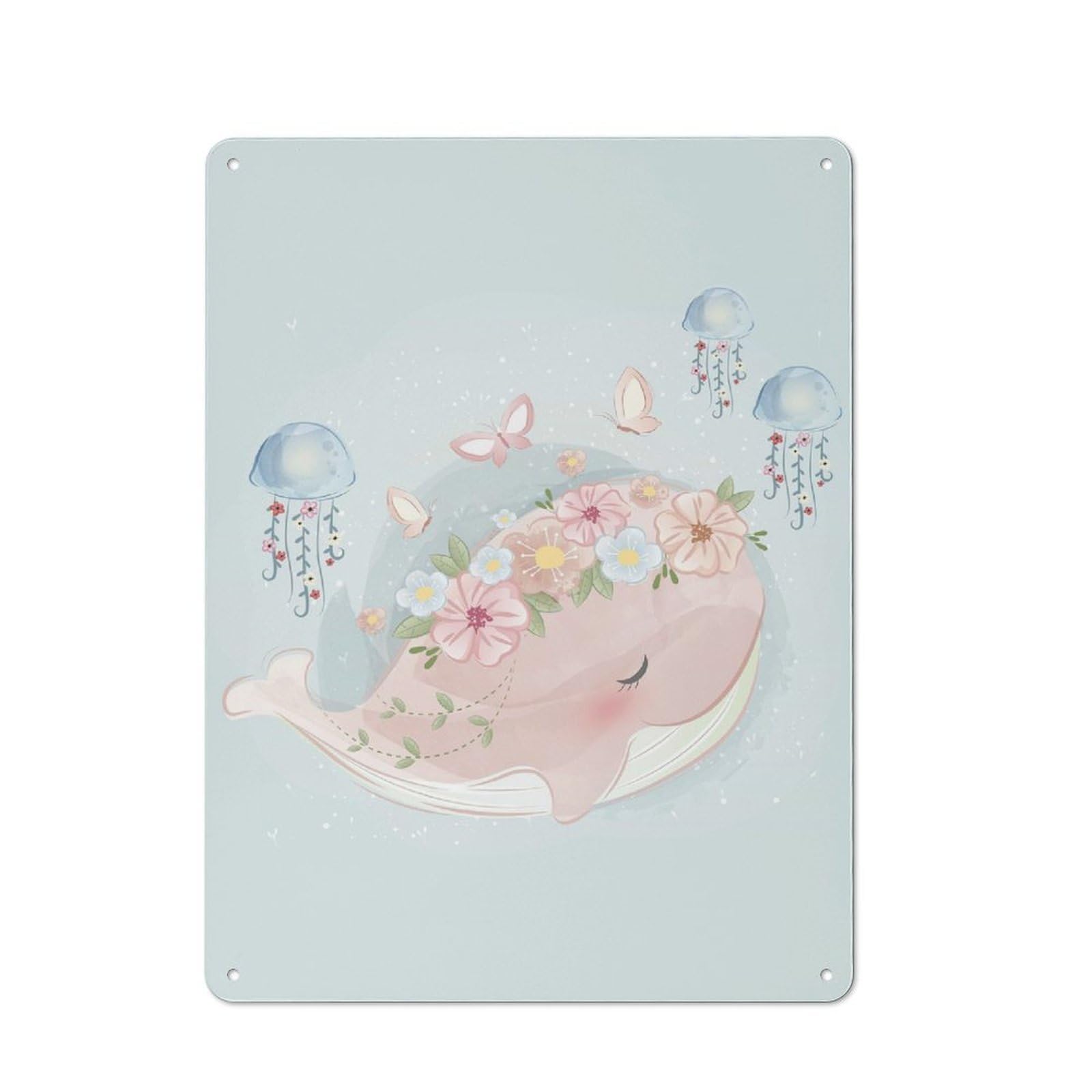 Junmoney Cute Spring Whale Tin Sign With Design 40X30cm, Garage Style Garage Wall Decor For Garage, Hobby Room, Office Or Man Cave