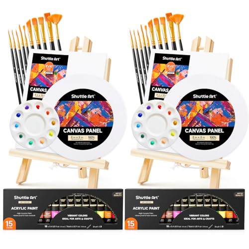 Shuttle Art Kit Caballete Pintura 58 Piezas, Maletín Pintura con 15 Colores de Pinturas Acrilicas x2, 2 Caballetes, Lienzos, Pinceles, Paletas para Niños Adultos Principiantes