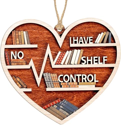Book Heart Christmas Ornaments 2026, Book Lovers Gifts for Women, Wooden Bookshelf Heart for Tree...