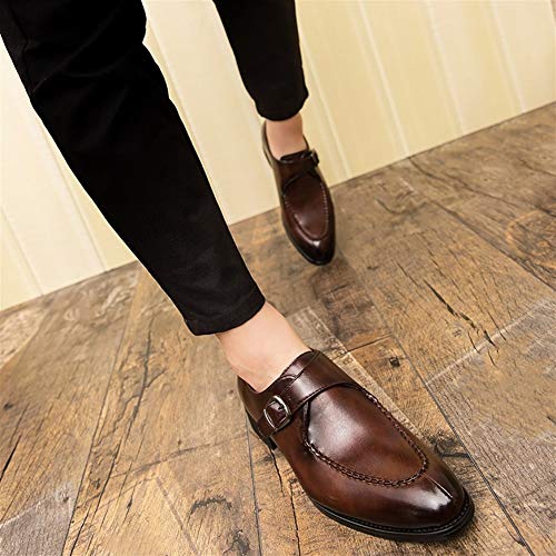 Single Season Formal Shoes Dress Oxford for Men Slip On Round Split Toe Monk Strap Faux Leather Slip Resistant Low Top Anti-Slip Block Heel Casual Very Popular Among Young People (Color Brown3