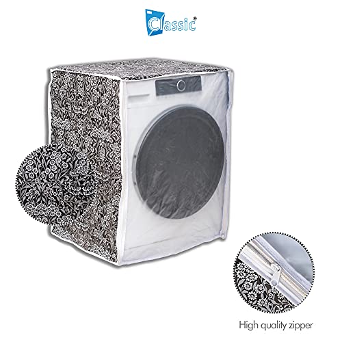 Image of Classic Front Load Washing Machine Cover Suitable For IFB 5.5 Kg, 6 Kg, 6.5 Kg (50cmsX63cmsX81cms, Black Flower, Medium)
