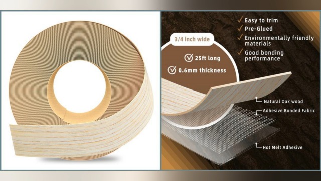 Image of GSCIT Club Oak Edge Banding, 3 inch x 25ft roll of Veneer Edge Banding Preglued Flexible, Real Wood Tape Banding Plywood