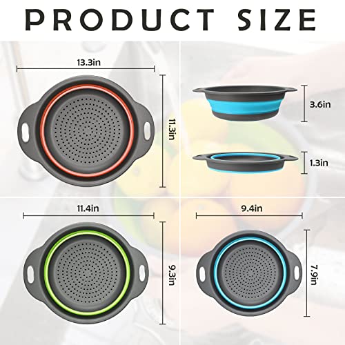 Collapsible Colander - Set Of 3 Round Silicone Kitchen Strainer Set Food Colander Vegetables Fruit Washing Basket Drain Tool Draining Pasta, Spaghetti, Fruits And Vegetables #TOP1