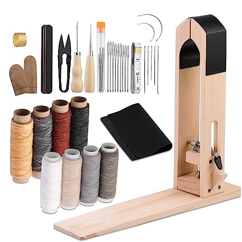 LUNARM Leather Stitching Pony - Leather Pony Clamp Table Desktop Pony Horse Clamp with Large Eye Sewing Needles Waxed Thread Sewing Thread Awls Nail Files for DIY Leather Hand Stitching
