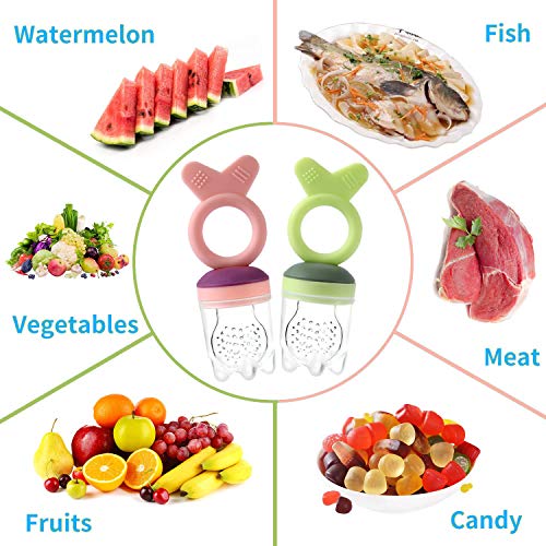 Gedebey Baby Food Pacifier Feeder – (2 Pack) Fruit Silicone Teether with Pacifiers Meshes Infant Teething Toys Fresh Frozen Fruit Teeth Toy Newborn Hygienic Nibbler Cover Set (Green&Pink 3) - Thumbnail 5