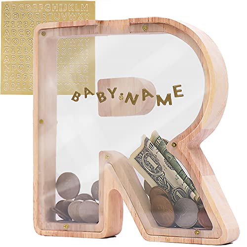LEcylankEr Hucha Madera, Huchas Transparente Personalizada, Hucha Cerdito para Niños, Hucha Billetes Creativa para Regalo de Cumpleaños/Decoración del Hogar/Recuerdo (R) Cover