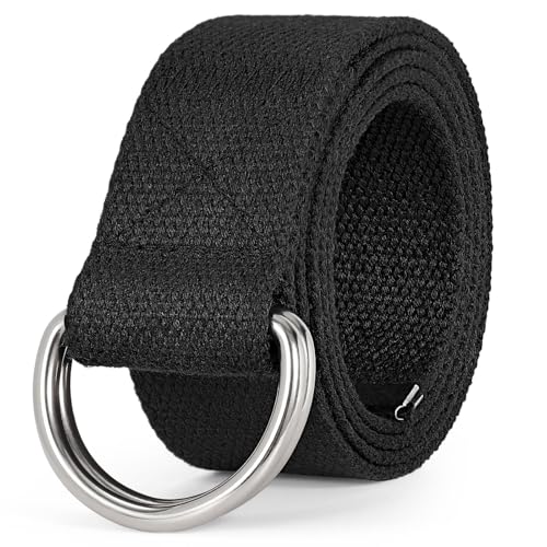 Image of WHIPPY Mens Canvas Belt with Metal Double D-ring 1 1 /2 inch Wide Plus Size Unisex Web Cloth Casual Belt for Jeans Pants