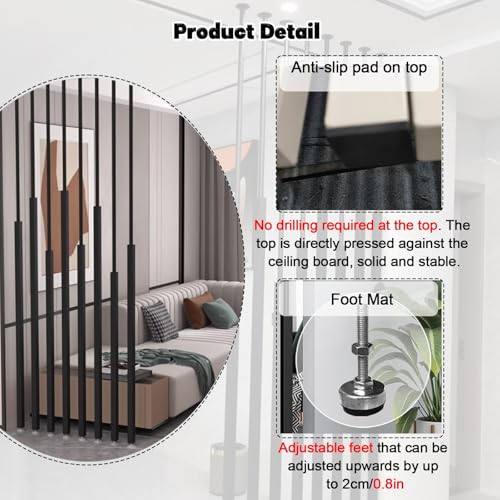 8 separadores de habitación de metal, paneles de pared de división de suelo, pantallas de privacidad para el hogar, oficina o espacios de eventos, solución divisora elegante y duradera