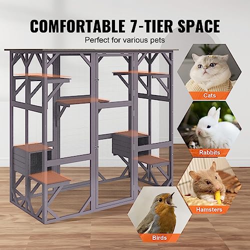 image for VEVOR Cat Cage Condo Catio Outdoor/Indoor Cat Enclosure, Wooden Cat Ho