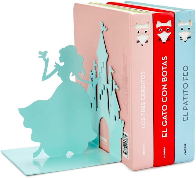 BalviBookend Fairy Tale Turquoise colour Inspired in Cinderella, a princess and her castle Metal