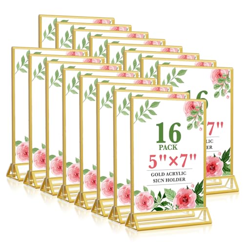 Gold Acrylic Sign Holder 5x7, 16 Pack Wedding Gold Frame