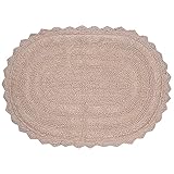 Marubhumi Soft Bath Mats for Bathroom Reversible Cotton Rugs (Beige, Oval - 21 x 34 Inches)