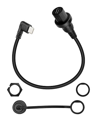90 Degree Right Angle USB C Flush Panel Mount Extension Cable with Waterproof for Car,Motorcycle,Truck Dashboard Black(0.3M/0.98FT)