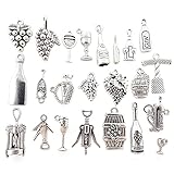 Honbay 46PCS Metal Wine Themed Charms Pendants Antique Silver Wine Grape Cocktail Glass Wine Opener Wine Bottle Barrel Charms for DIY Necklace Earring Bracelet Keychain Craft Making (23 Styles)