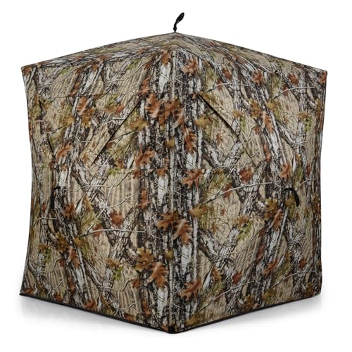 HOMASIS Tenda da Caccia Portatile per 2-4 Persone, Capanno Mimetico a Visione a 360°, Capanno da Caccia di Cervi e Tacchini con Finestre e Borsa per Trasporto (140 x 140 x 170 cm)