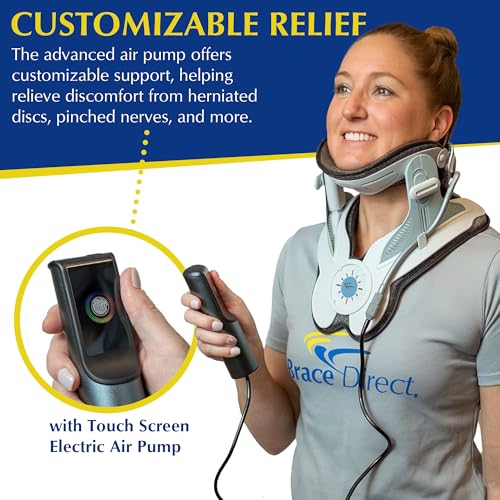 Brace Direct Cervical Traction Collar - Portable Neck Decompression Device with Electric Pump for Herniated Discs Pinched Nerves Stiff Neck