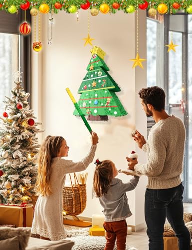 Muwoob WEIXIN003300 Christmas Tree Pinata Set With 12 Pieces Paper Glasses, Wood Stick, Blindfold, And Confetti, 16 Inch Large Piñata De Navidad For Holiday Party Decorations And Festive Games thumb #7