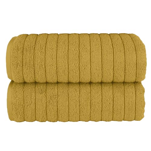 Image of Elegant Comfort 100% Turkish Cotton Corduroy Ribbed Luxury Soft 2 Pack Bath Towels 27 x 54 Inch - Ultra Plush, Absorbent, Quick Dry, Hotel Spa Quality Towels for Bathroom Essentials, Gold